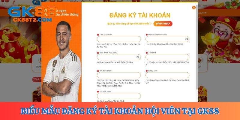 Biểu mẫu đăng ký tài khoản hội viên tại GK88